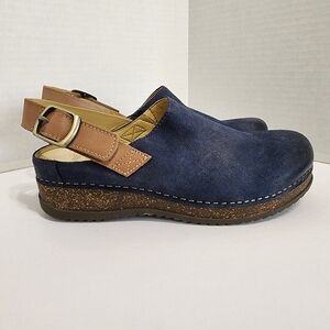 Dansko Navy Suede Slingback Clogs Velcro Strap Comfort Shoes EU 37 US 6.5-7